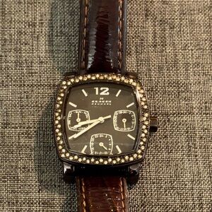 Skagen Brown Watch with rhinestone bezel